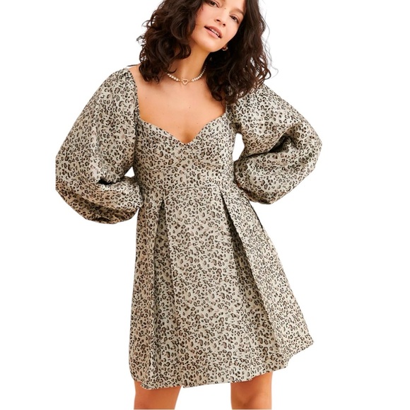 Sister Jane Dresses & Skirts - Sister Jane Free People Tempo Leopard Puff Sleeve Dress
